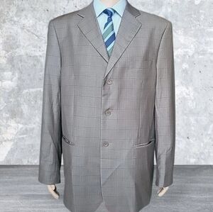 Vinci Blazer Mens 44 Long Brown Windowpane Check Suit Jacket Classic Wedding